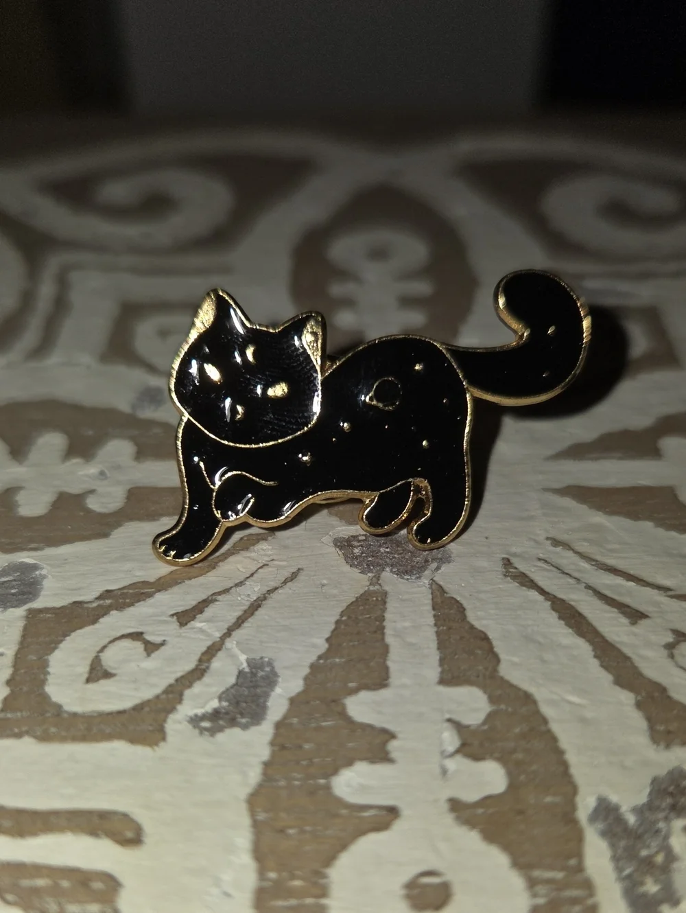 Black Cat Enamel Pin - Gold Trim